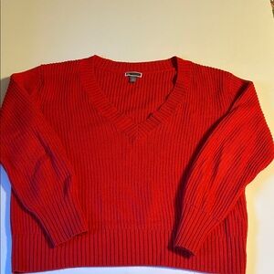 Chelsea Scarlet‎ red V-Neck Sweater woman’s large boxy ribbed